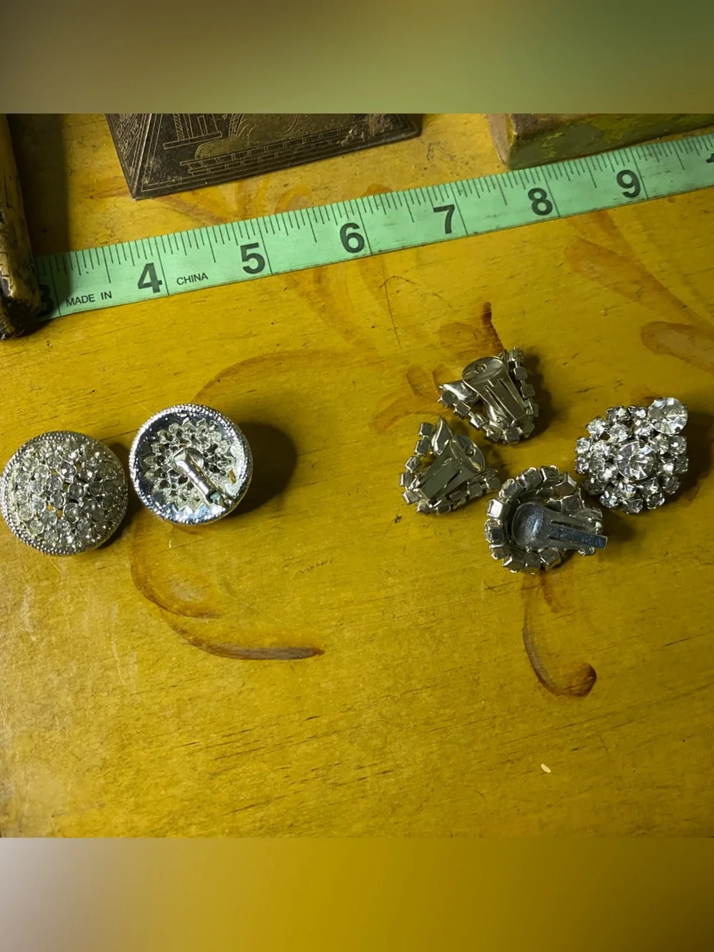 Vintage Cluster Stud Earring Trio - Clear and Black